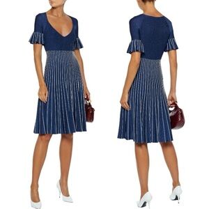 Jonathan Simkhai Pleated Metallic Stretch-knit Dress Royal Blue Size S